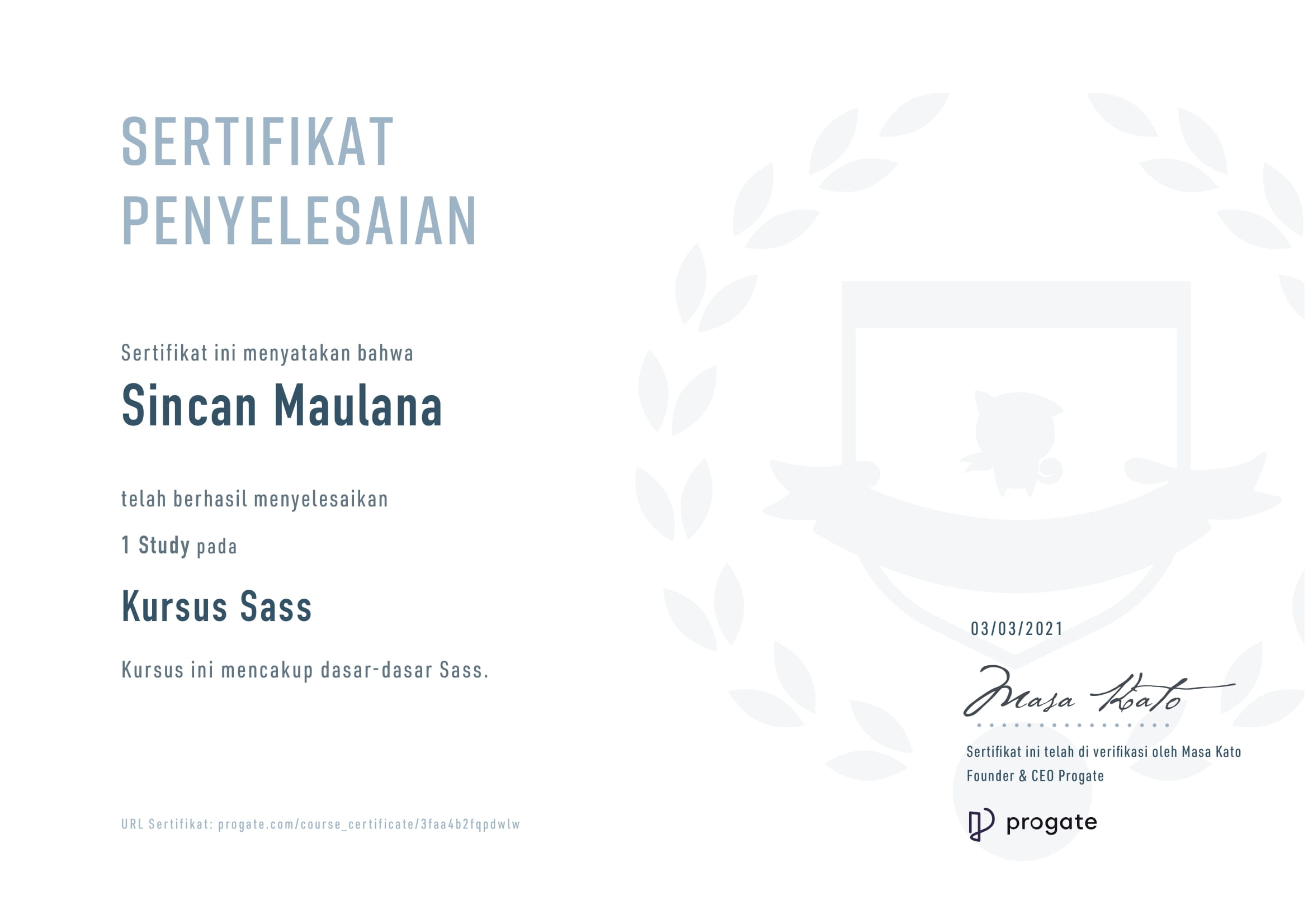 Sertifikat Sass Fundamental